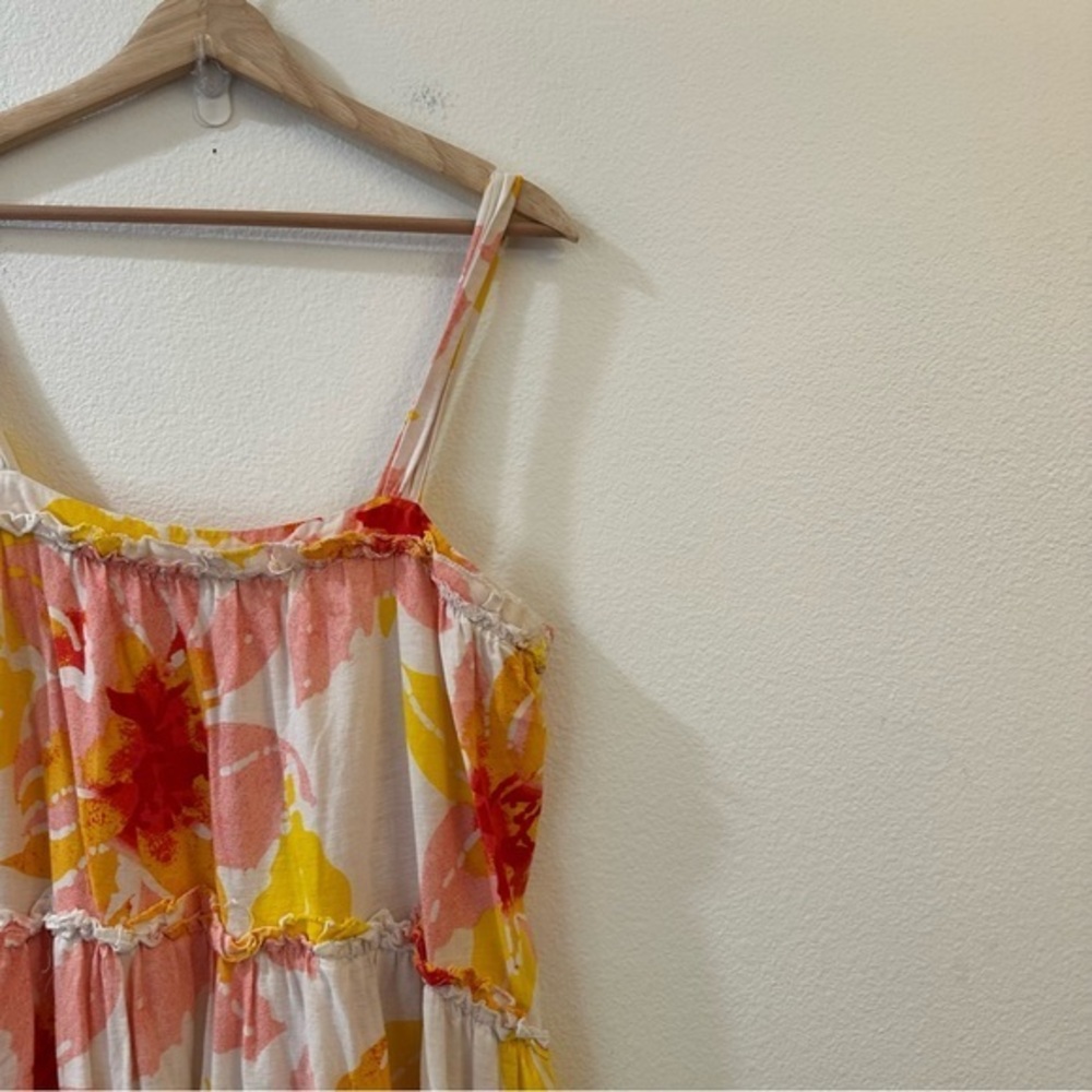 Free People Women's Moonshine Linen Blend Floral Midi Dress Neutral Boho Size M - Picture 5 of 10